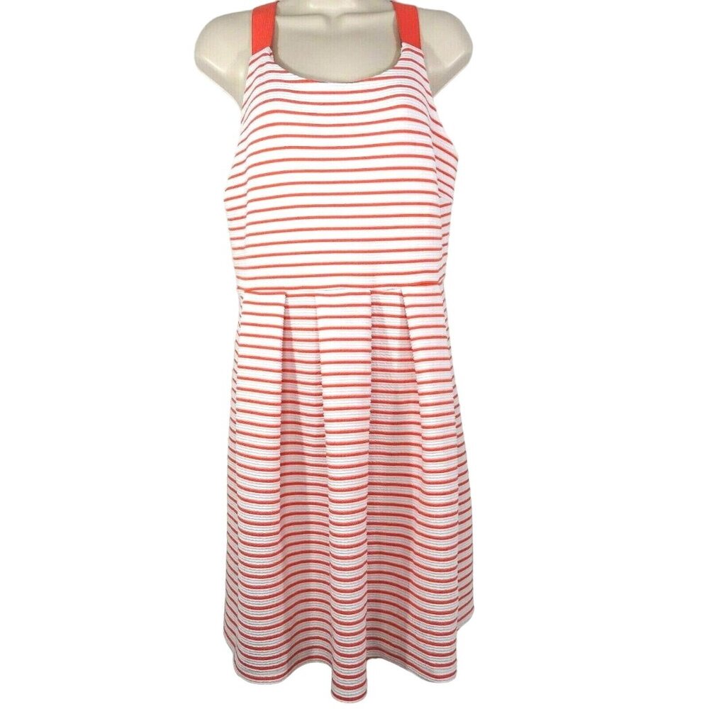 Its Fashion Dress Pleated Women Plus Size 1X Orange & White Striped NEW w/FLAW